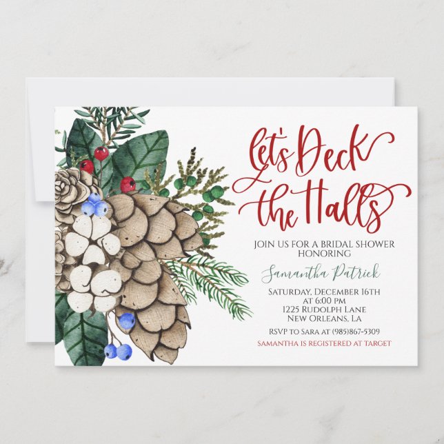 Deck the Halls Christmas Bridal Shower Invitation (Devant)