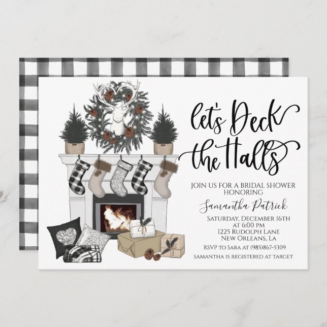 Deck the Halls Christmas Bridal Shower Invitation (Devant / Derrière)