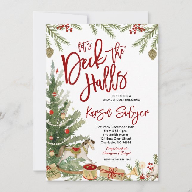 Deck the Halls Christmas Bridal Shower Invitation (Front)