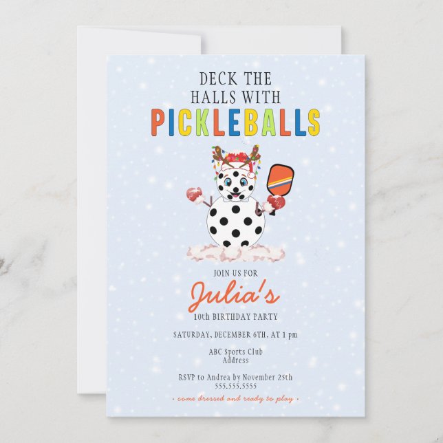 Deck the Halls Christmas Pickleball Tournament Invitation (Front)