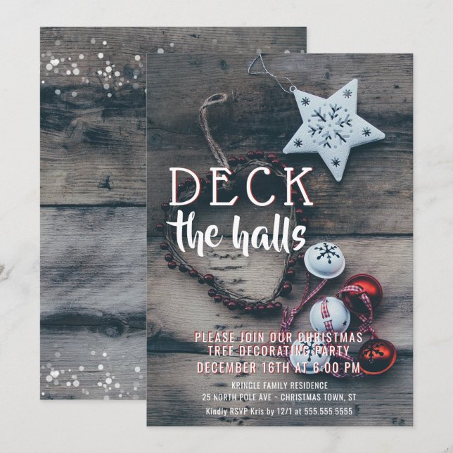 Deck the Halls Christmas Tree Trimming Party Invitation (Front/Back)