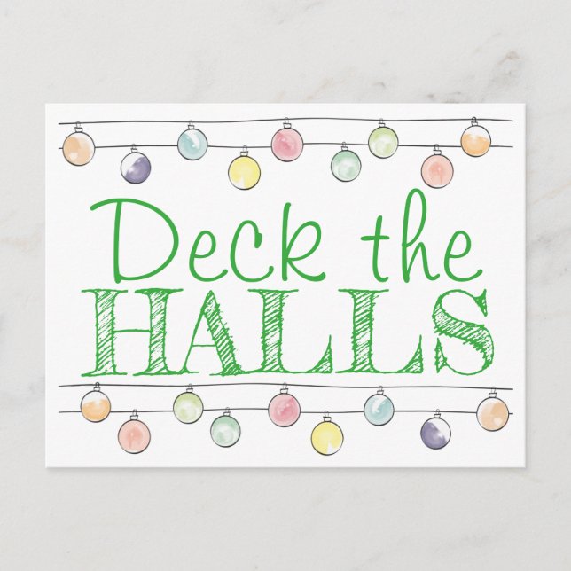 Deck the Halls Christmas Watercolor Ornaments Holiday Postcard (Front)