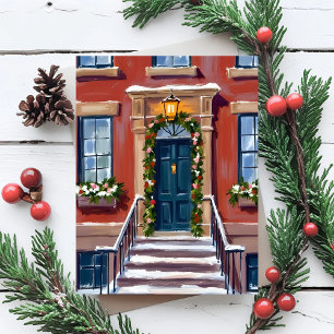 Deck the Halls   City Christmas Brownstone Holiday Card