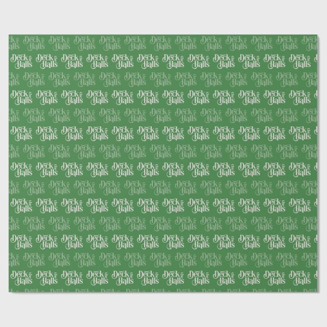 "Deck the Halls" Dark Green Christmas Wrapping Paper (Flat)