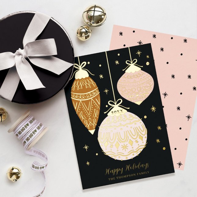Deck The Halls Elegant Hanging Ornaments Foil Holiday Card (Creator Uploaded)