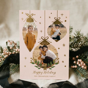 Deck The Halls Elegant Hanging Photo Ornaments Foil Holiday Card