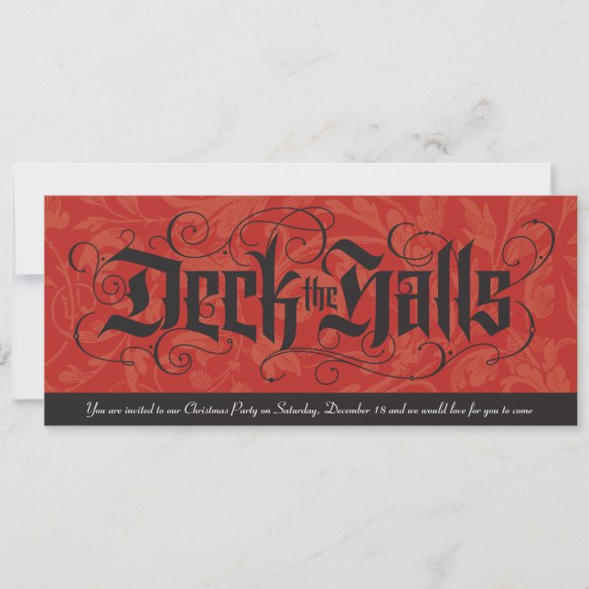 Deck the Halls Elegant Red Black Christmas Invitation (Front)