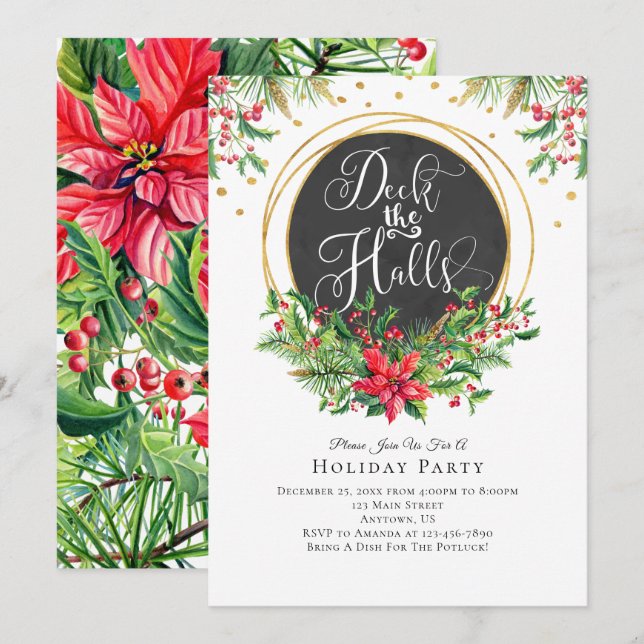 Deck The Halls Fancy Christmas Party Invitation (Front/Back)