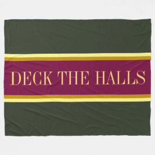DECK THE HALLS Fun Burgundy Red Green Stripes Fleece Blanket