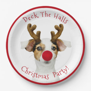 Deck The Halls, Funny Dog, Christmas Party Paper Plate