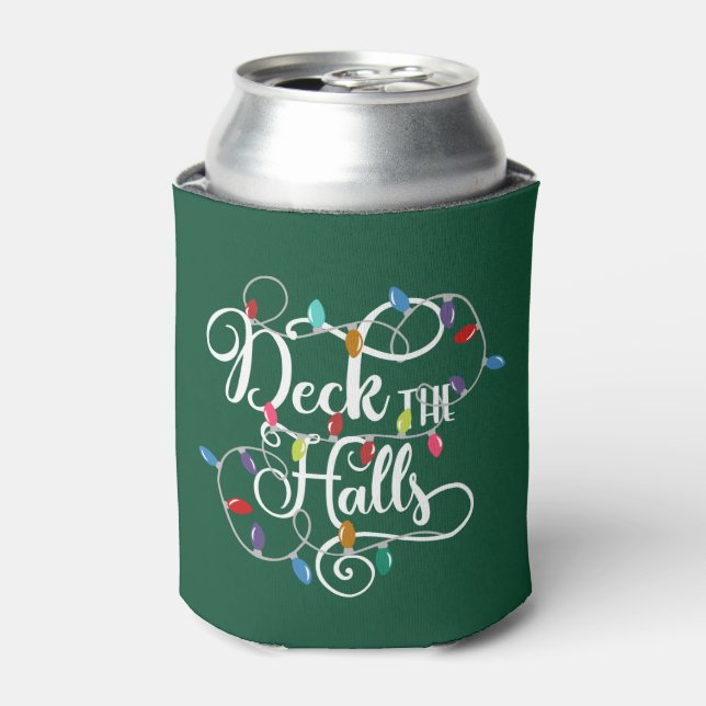 deck the halls holiday lights Christmas Can Cooler (Can Front)