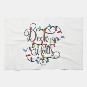 deck the halls holiday lights Christmas Kitchen Towel