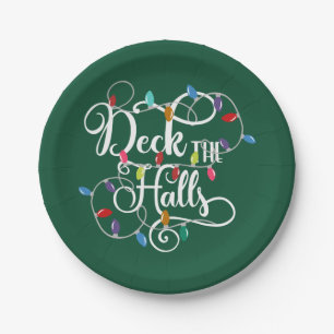 deck the halls holiday lights Christmas Paper Plate