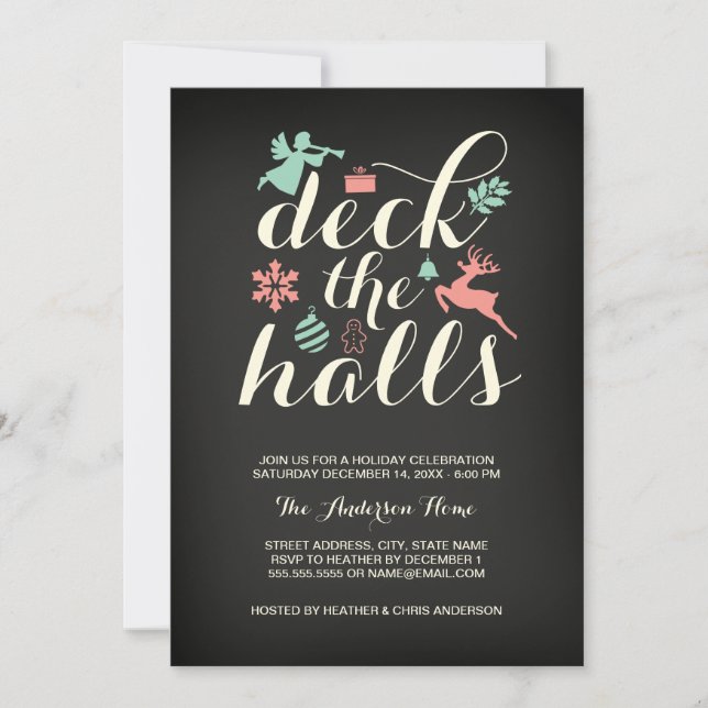Deck The Halls Invitation Noël (Devant)