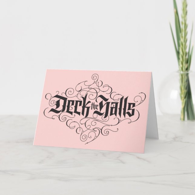 Deck the Halls Lettering Elegant Christmas Pink Holiday Card (Front)