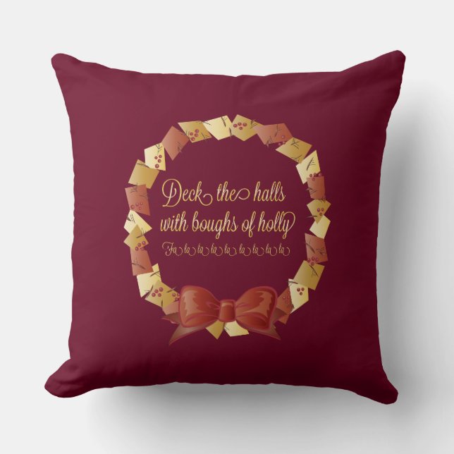Deck the Halls Lyrics Design Throw Pillow (Front)
