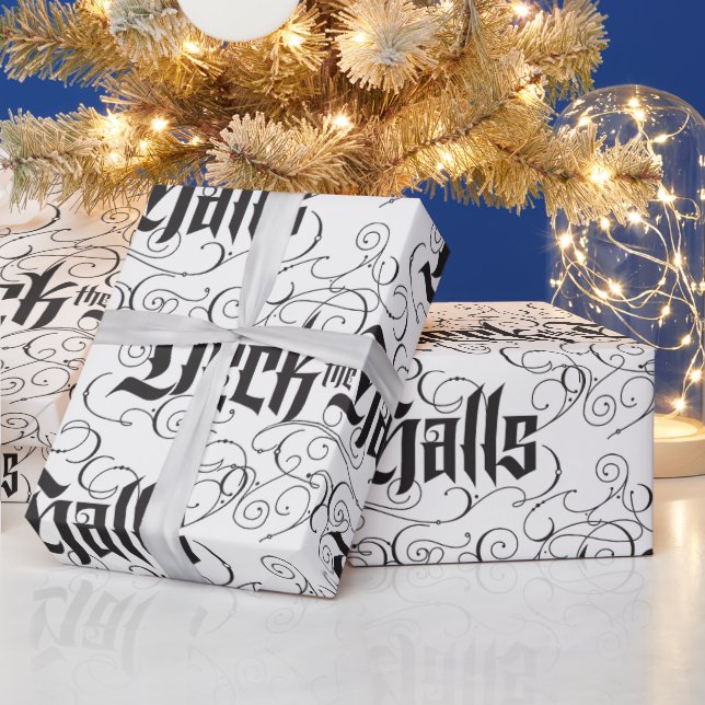 Deck the Halls Modern Black Christmas Lettering Wrapping Paper (Holidays)