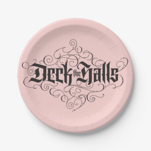 Deck the Halls Modern Christmas Blush Pink Black Paper Plate