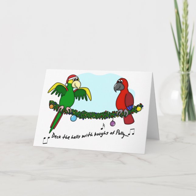 Deck the Halls Parrot Christmas Card (Front)