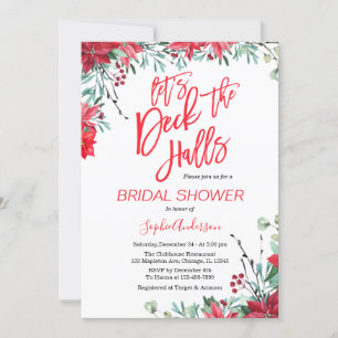 Deck the Halls Poinsettia Christmas Bridal Shower Invitation