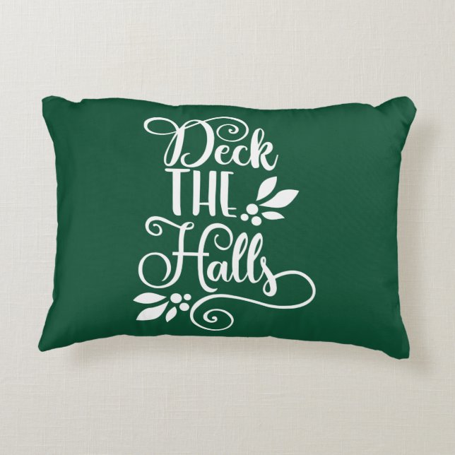 deck the halls Typography Holidays Accent Pillow (Back)