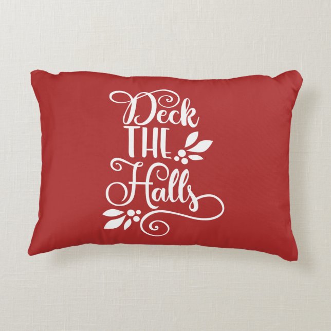 deck the halls Typography Holidays Decorative Pillow (Back)