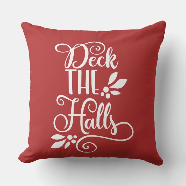 deck the halls Typography Holidays Throw Pillow (Front)