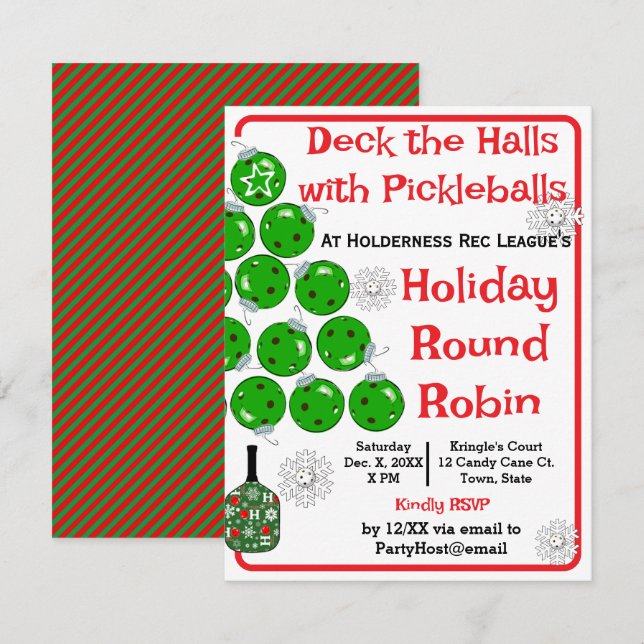 Deck the Halls with Pickleballs Christmas Party Invitation (Front/Back)
