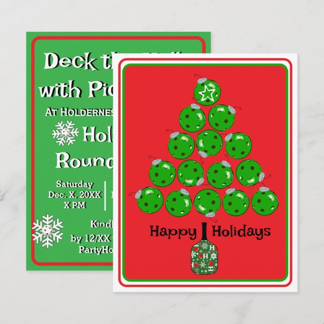 Deck the Halls with Pickleballs Christmas Party Invitation (Front/Back)