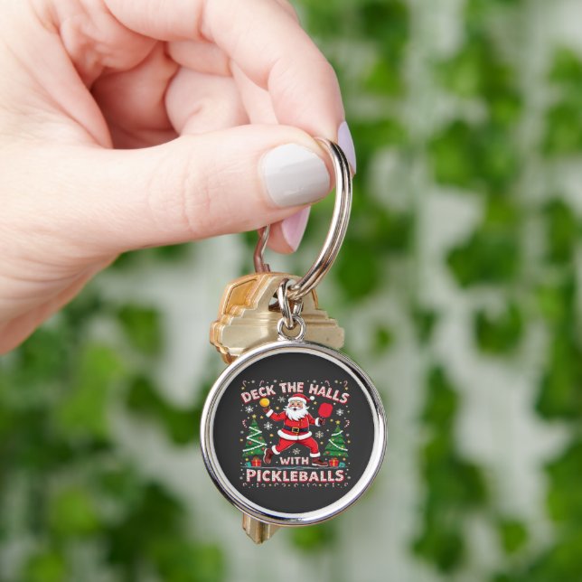 Deck The Halls With Pickleballs  Keychain (Hand)