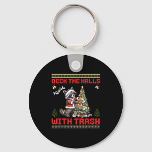 Deck The Halls With Trash Raccoon Ugly Christmas S Keychain