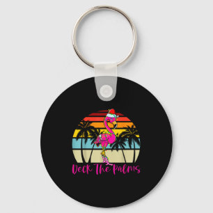 Deck The Palms Christmas Flamingo Palm Tree Trocal Keychain