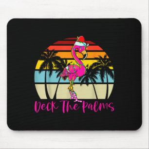 Deck The Palms Christmas Flamingo Palm Tree Trocal Mouse Pad
