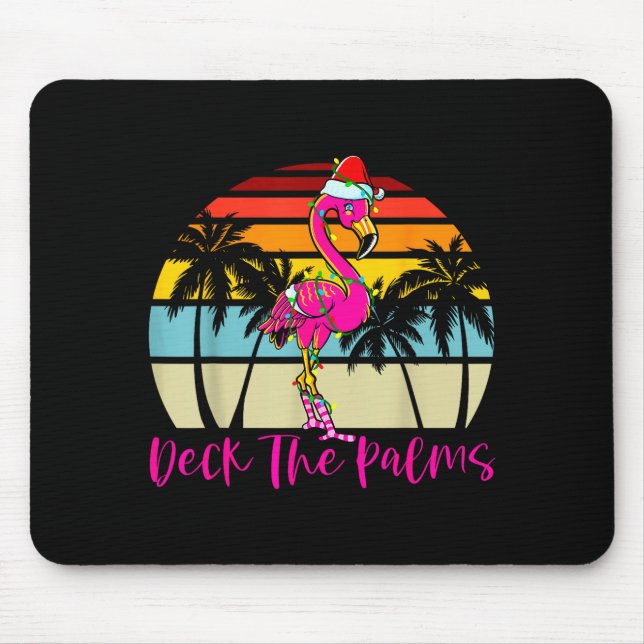 Deck The Palms Christmas Flamingo Palm Tree Trocal Mouse Pad (Front)