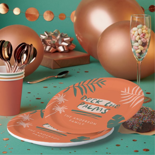 Deck the palms Christmas tropical modern unique Paper Plate (Multi)