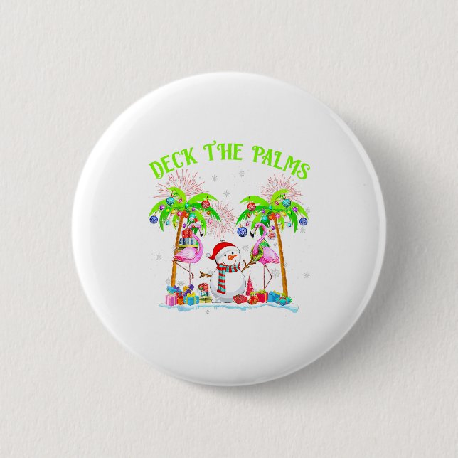 Deck The Palms Flamingo Trocal Christmas Lights Pa 2 Inch Round Button (Front)