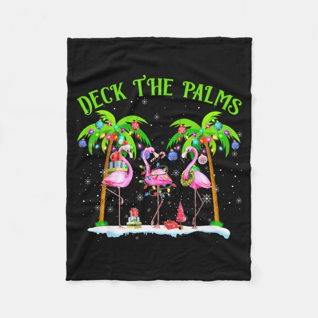Deck The Palms Flamingo Trocal Christmas Lights Pa Fleece Blanket (Front)