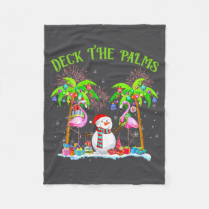 Deck The Palms Flamingo Trocal Christmas Lights Pa Fleece Blanket