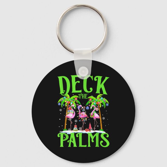 Deck The Palms Flamingo Trocal Christmas Lights Pa Keychain (Front)