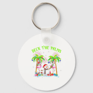 Deck The Palms Flamingo Trocal Christmas Lights Pa Keychain