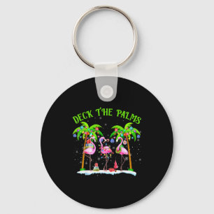 Deck The Palms Flamingo Trocal Christmas Lights Pa Keychain