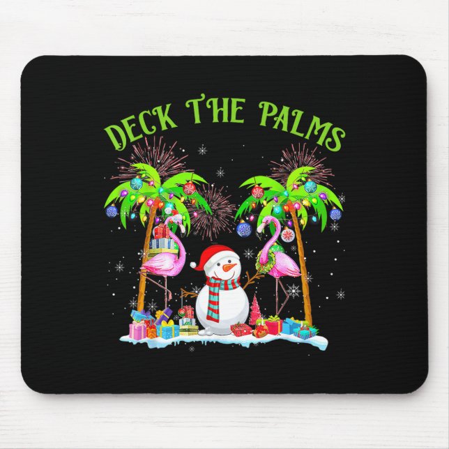 Deck The Palms Flamingo Trocal Christmas Lights Pa Mouse Pad (Front)