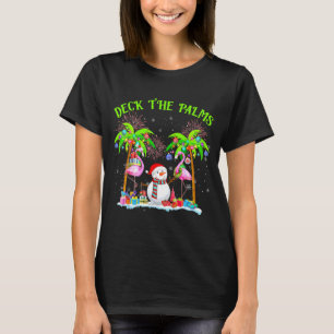 Deck The Palms Flamingo Trocal Christmas Lights Pa T-Shirt