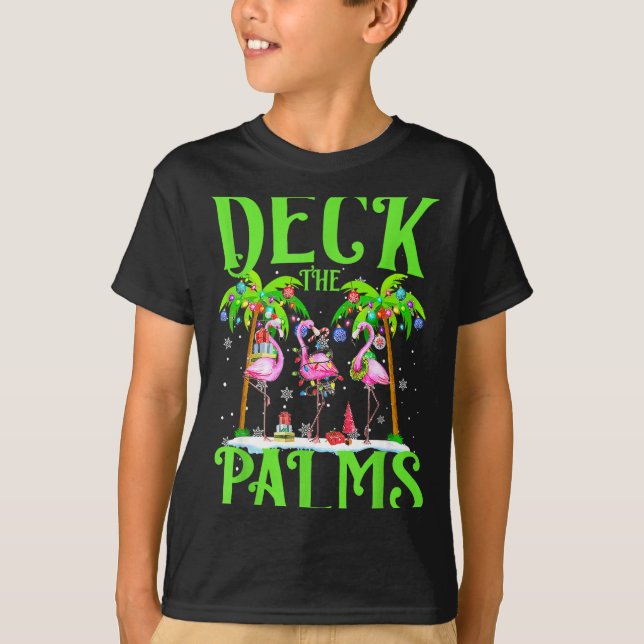 Deck The Palms Flamingo Trocal Christmas Lights Pa T-Shirt (Front)