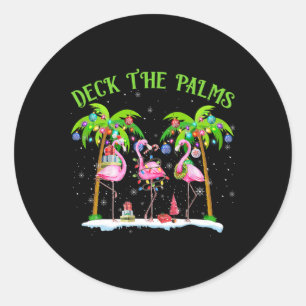 Deck The Palms Flamingo Tropical Christmas Lights Classic Round Sticker