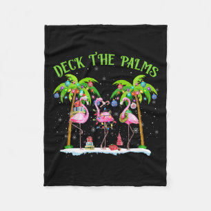 Deck The Palms Flamingo Tropical Christmas Lights Fleece Blanket