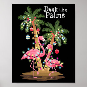 Deck The Palms Flamingo Tropical Christmas Lights Poster