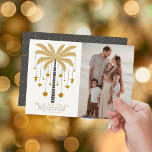Deck the Palms Golden Palm Tree Christmas Photo Holiday Card<br><div class="desc">This minimalist chic "Deck the Palms" Christmas holiday photo card features a palm tree in faux gold with Christmas holiday ornaments. The reverse side features a dark grey background with geometric patterns. Personalize it for your needs. You can find matching products at my store.</div>