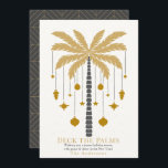 Deck the Palms Golden Palm Tree Ornament Christmas Holiday Card<br><div class="desc">This minimalist chic "Deck the Palms" Christmas holiday card features a palm tree in faux gold with Christmas holiday ornaments. The reverse side features a dark grey background with geometric patterns. Personalize it for your needs. You can find matching products at my store.</div>