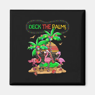 Deck The Palms Merry Flamingo Christmas Palm Tree Magnet